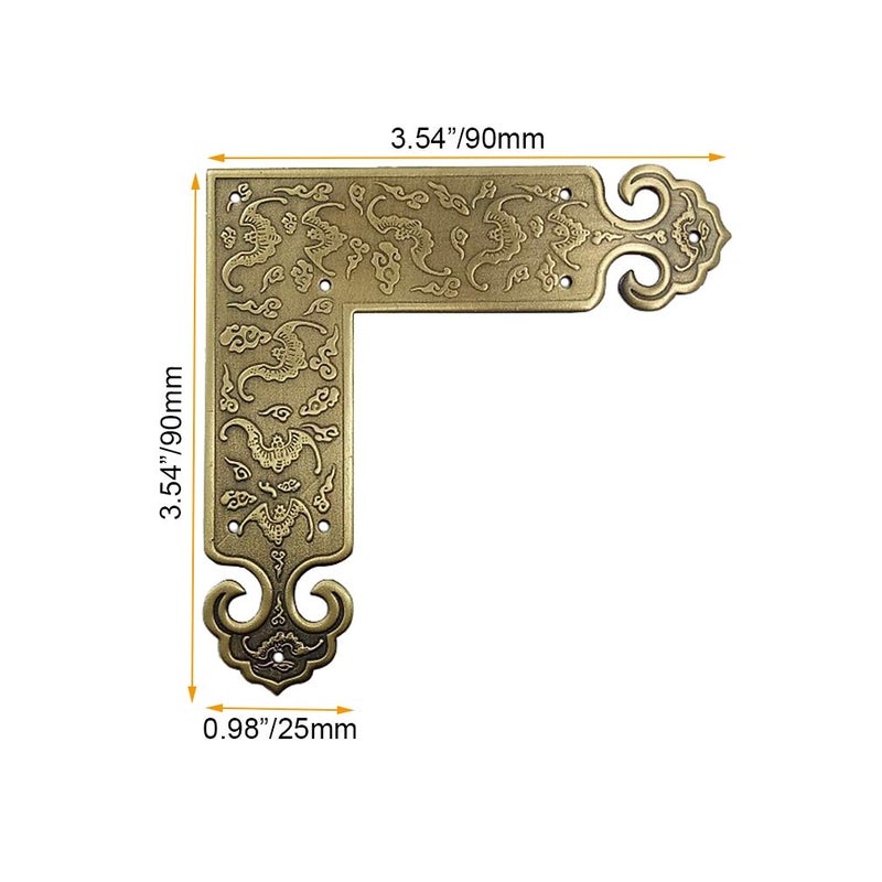 Tiazza 4Pcs Antique Embossing Brass Decorative Corner Protectors Braces Classical Furniture Tables and Chairs Cabinet Corner Guard Edge Cover - Image 3